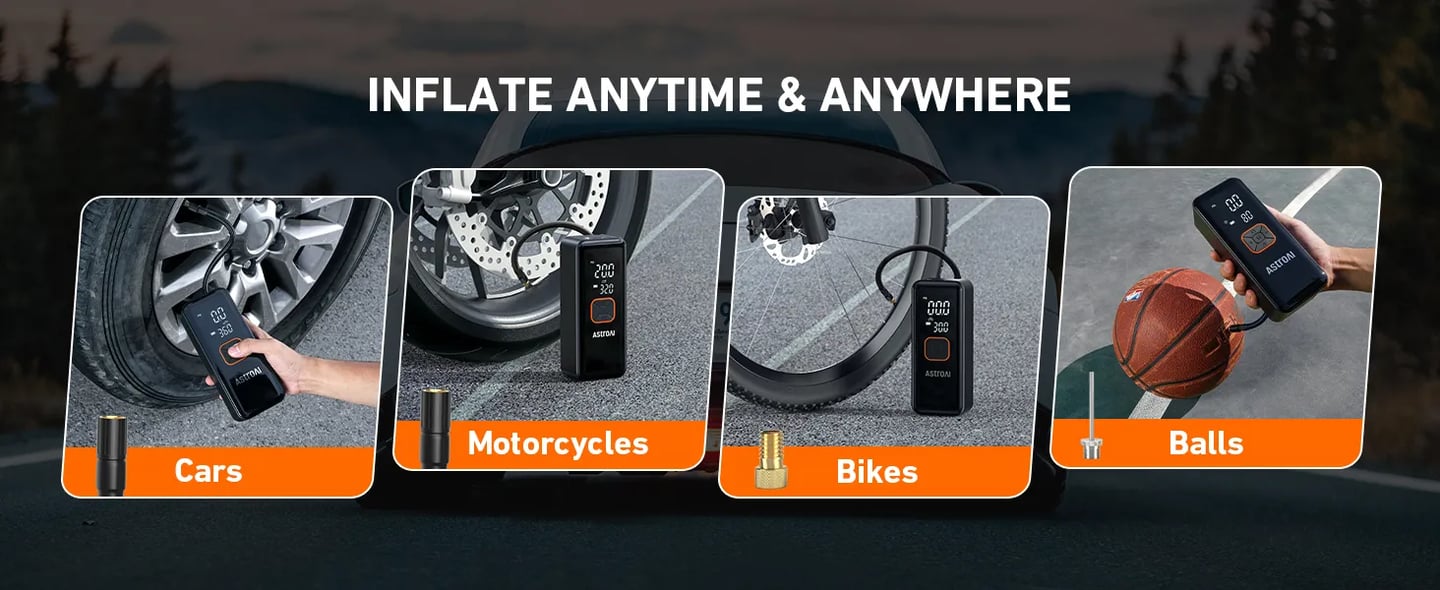 AstroAI 150PSI Tire Inflator, Portable Air Compressor with 6600mAh Battery & DC Cord