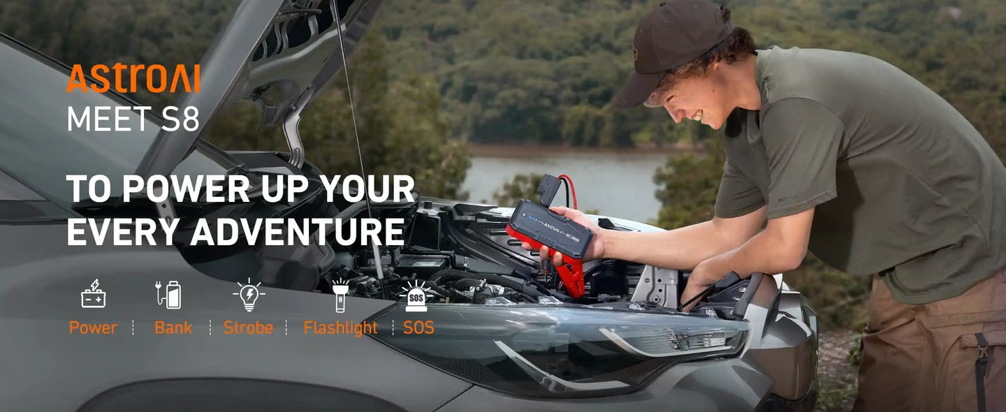 AstroAI S8 Car Battery Jump Starter with 1500A Battery Pack for Up to 6.0L Gas & 3.0L Diesel Engines, 3 Modes Flashlight and Jumper Cable, 12V, Red