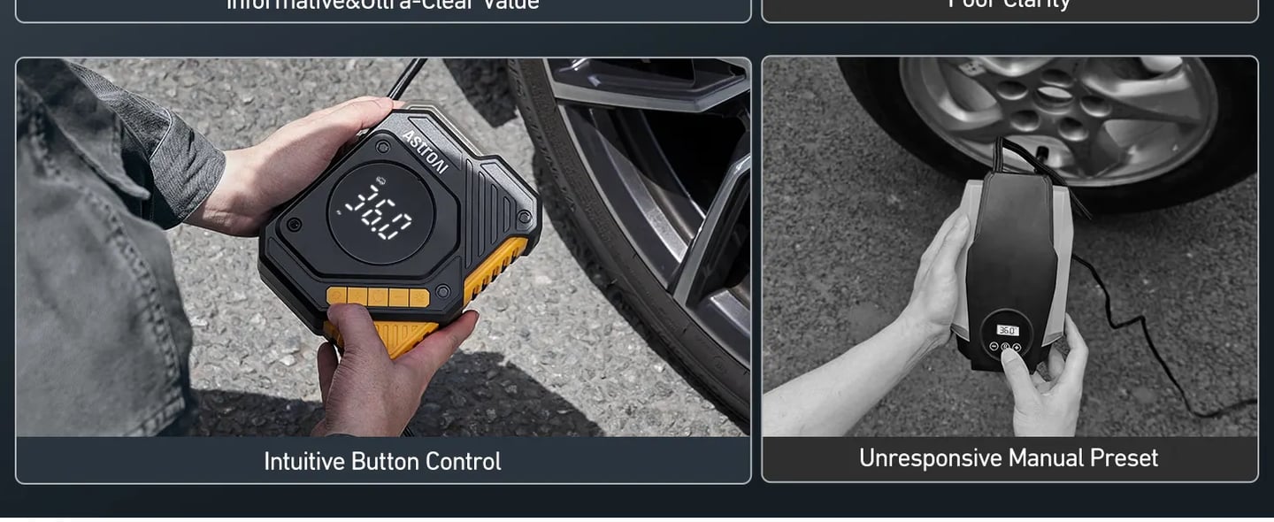 AstroAI Car Tyre Inflator Air Compressor 12V DC, 150 PSI Digital Tyre Pump with Pressure Gauge, Large LCD Display, Smart Preset & Auto Stop, for Car, Motorcycle, Bike Tyres