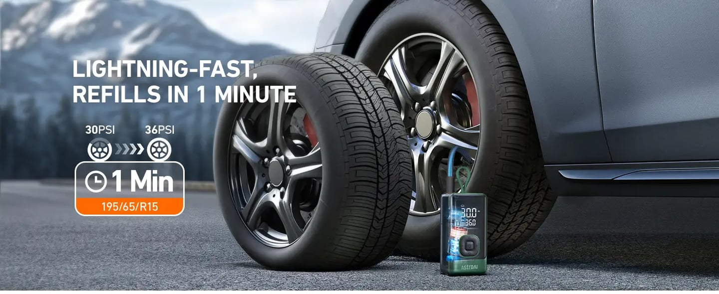 AstroAI L7 Air Tire Inflator Portable Air Compressor, 150PSI Electric Cordless Pump with Fast 1-min Inflation, Auto Shutoff, LED Light – Rechargeable for Car, SUV, Motorcycle, Bike Tires (Green)