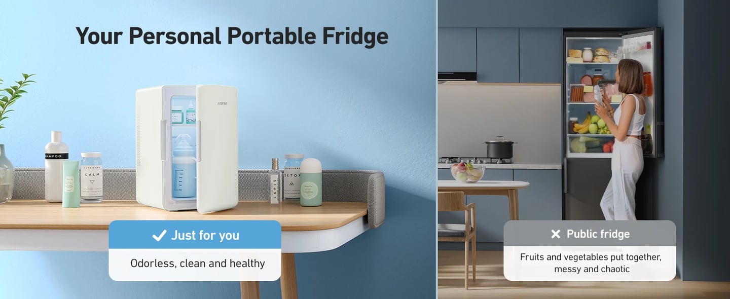 AstroAI Mini Fridge 6 Litre / 8 Can | Cooler and Warmer | AC/DC | Small Fridge for Bedrooms, Car, Drinks, Beauty, Skincare, Travel (Beige)