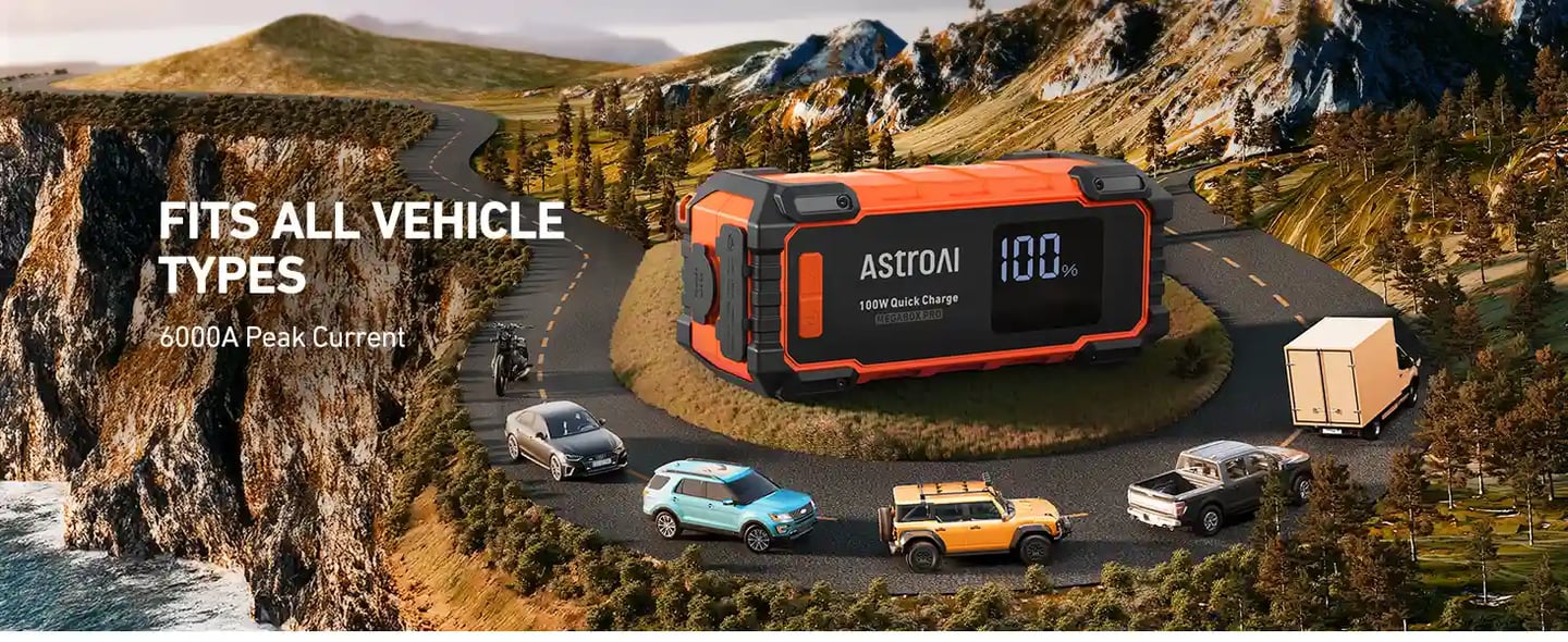 AstroAI S8 Ultra Max Car Battery Jump Starter | 6000A Peak 27000 mAh Portable Charger and Jumper Cables for All Gas/12.0L Diesel Lithium Car Jump Starter Battery Pack Cables, 100W Fast Charging