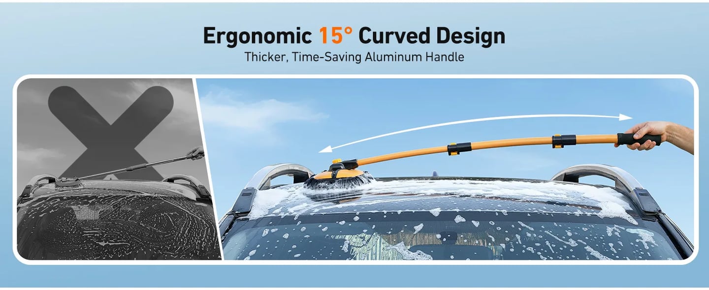 AstroAI 15° Curve Car Wash Brush,Telescopic Car Cleaning Brush, Microfibre Car Wash Brush Mop, Car Wash Kit for Cars RV SUV Truck