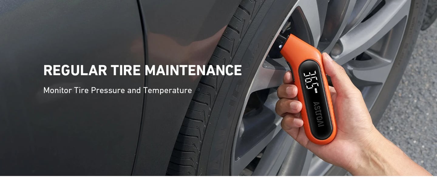 AstroAI Tire Pressure Gauge Digital 3-300PSI Large Screen with Backlight and Flashlight, ANSI 2A High Accuracy, Compatible with Schrader Valves, 4 Units, Presta Valve Adapter Included, Orange 2 Pack