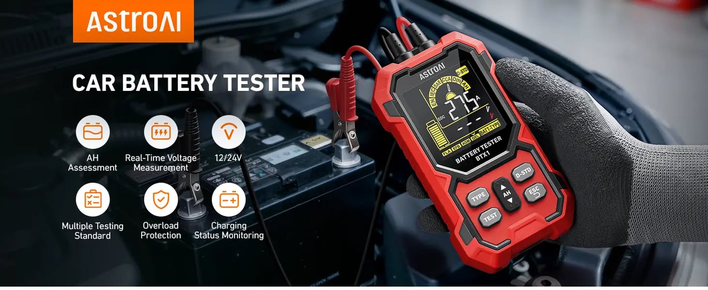 AstroAI Car Battery Tester with Color LCD Screen, 12V/24V Digital Battery Load Tester,100-2000 CCA Load Capacity, for Preventive Maintenance Car Truck RV Marine Vehicle