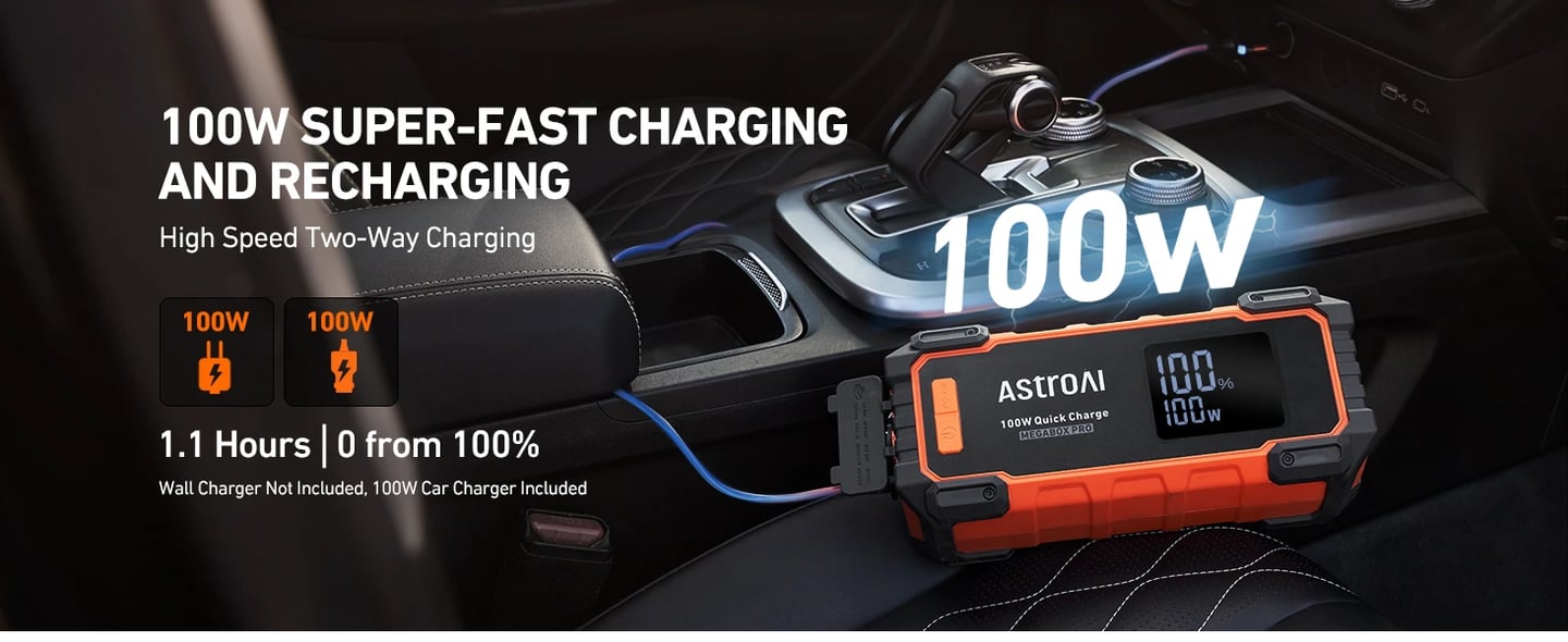 AstroAI S8 Ultra Max Car Battery Jump Starter | 6000A Peak 27000 mAh Portable Charger and Jumper Cables for All Gas/12.0L Diesel Lithium Car Jump Starter Battery Pack Cables, 100W Fast Charging