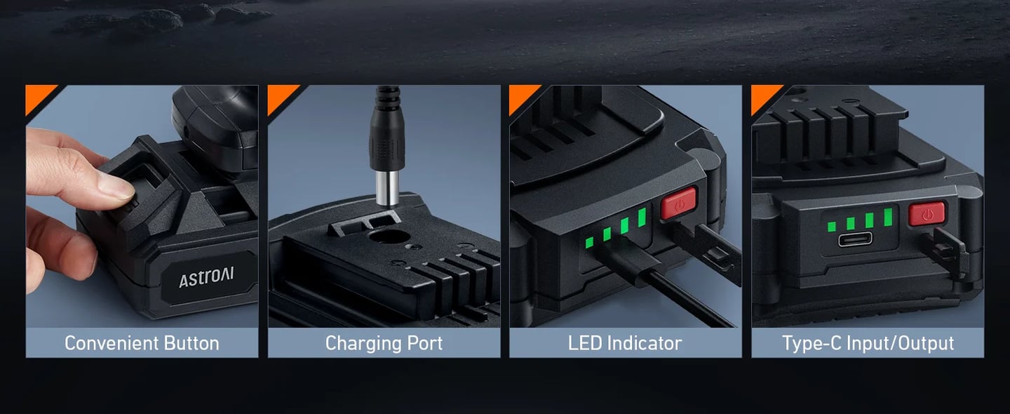 AstroAI 20V MAX Rechargeable Li-ion Battery Type-C Input/Output | with Real-time Capacity Indicator for MC3 / C2 Only Compatible Product