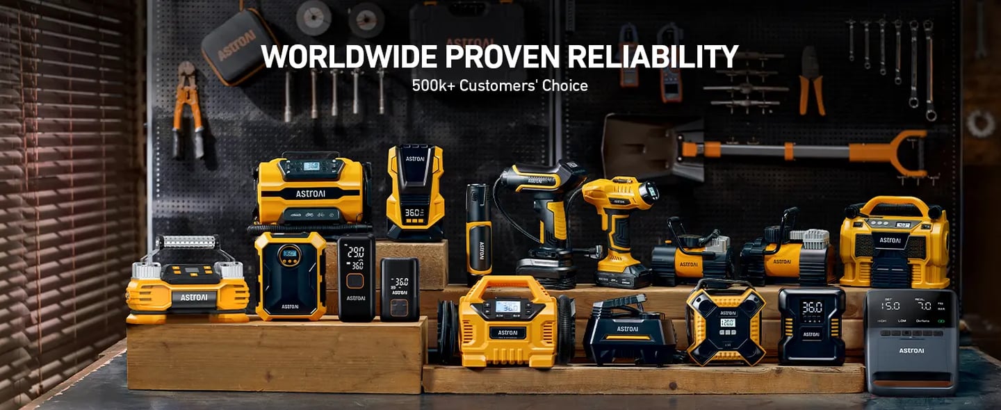 AstroAI 150 PSI Battery Operated Air Compressor with 20V Rechargeable Li-ion Battery & 12V Car Power Adapter for Cars, Motorcycles, Blue