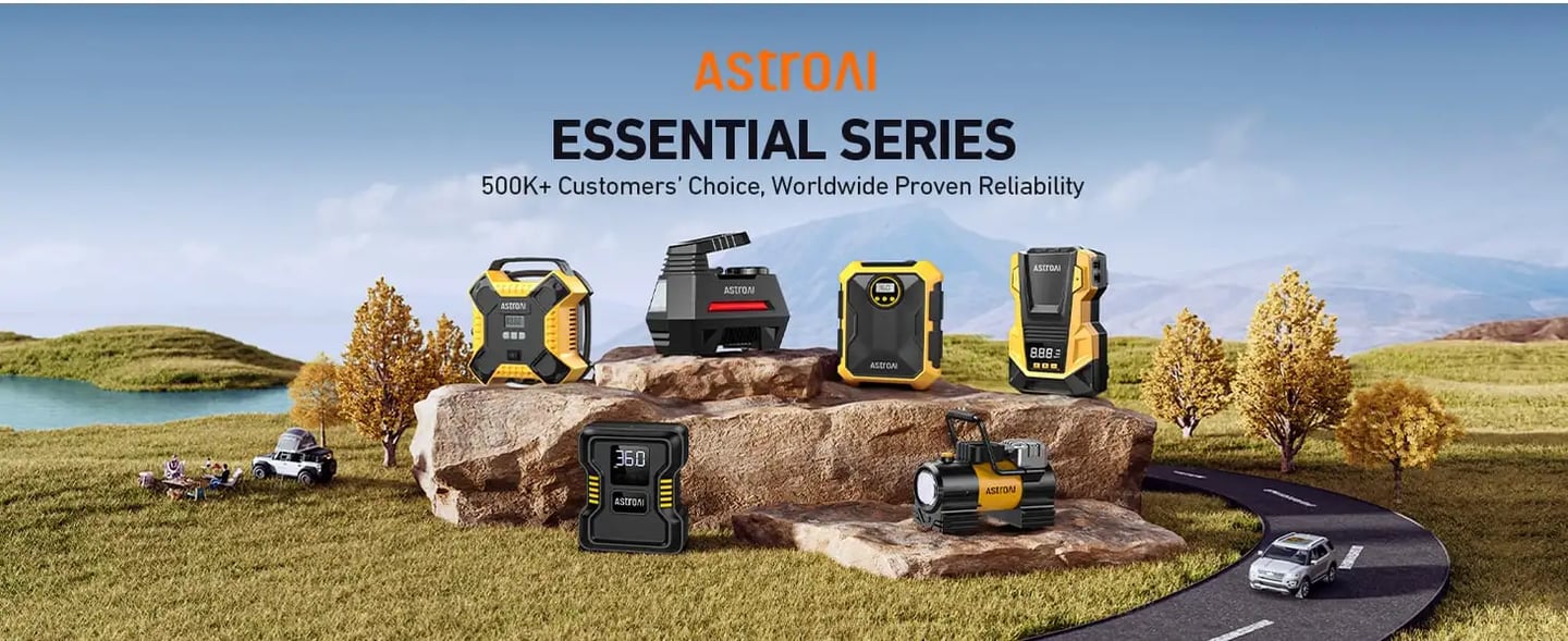 AstroAI 12V Air Compressor for Car Tires 100 PSI with Digital Pressure Gauge, Emergency LED Light for Bicycle, Balloons, Orange