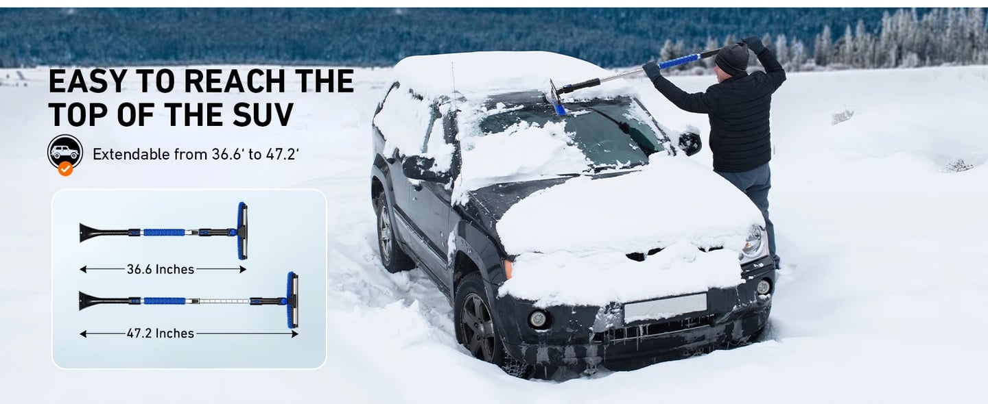 AstroAI 47.2 Inch Ice Scraper Extendable Car Snow Brush, Blue with 270degree Pivoting Brush Head