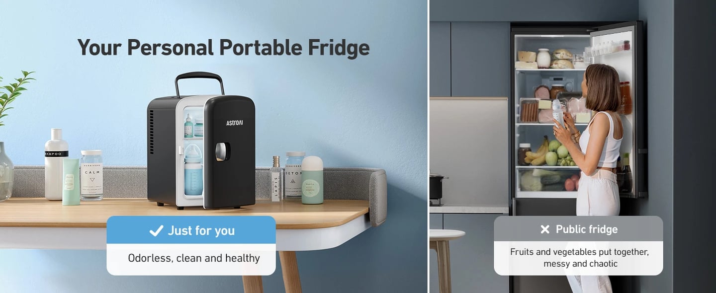 AstroAI 4 Liter/6 Can, AC/DC, Portable Mini Fridge, Skincare Fridge,Black