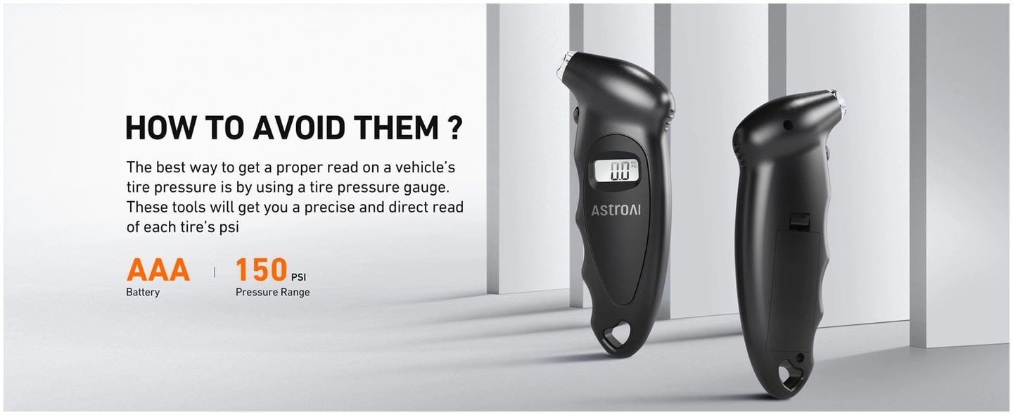 AstroAI Digital Tire Pressure Gauge with Replaceable AAA Battery & Backlit LCD & Non-Slip Grip, 4 Settings Stocking Stuffers for Car/Truck/Bicycle, 150 PSI, Brown