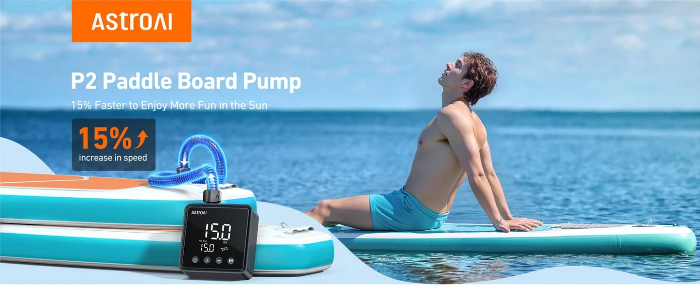 AstroAI P2 Paddle Board Pump Electric Portable,SUP Pump for Paddleboard, 20PSI Air Compressor with Auto-Off, Deflation Function and 12V DC Car Connector for Inflatables, Kayaks and Boats