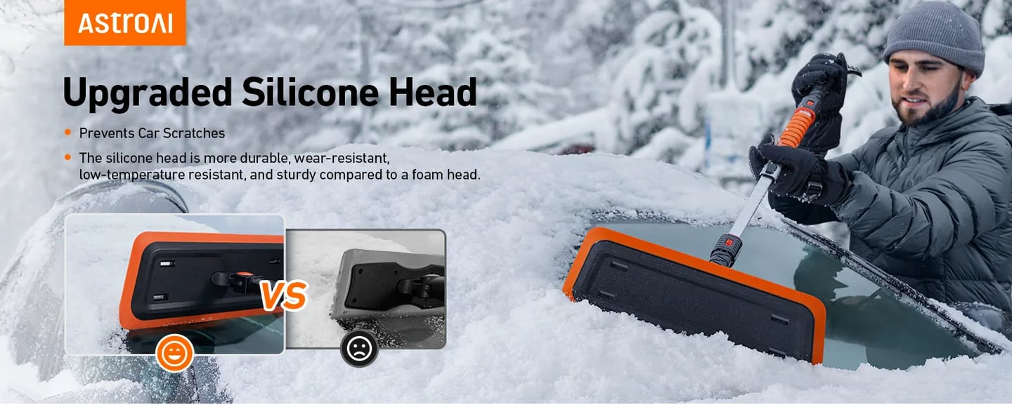 AstroAI 47.2 Inch 2-in-1 Snow Broom and Detachable Ice Scraper