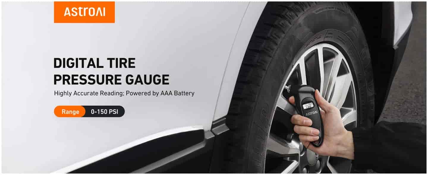 AstroAI 150 PSI Digital Tire Pressure Gauge with AAA Battery, Black