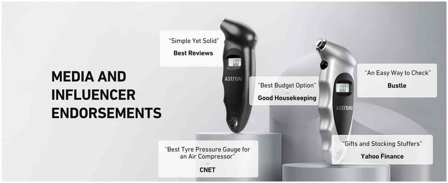 AstroAI 150 PSI Digital Tire Pressure Gauge with AAA Battery, Black