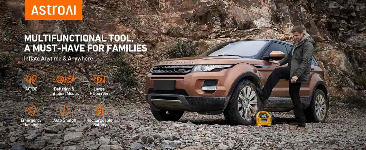 AstroAI Quick Trick Inflator with HD Screen, 3 Power Sources & Dual Powerful Motors, 160 PSI, Yellow