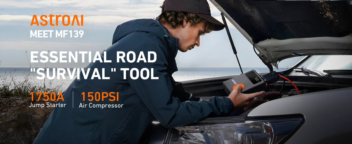 AstroAI Portable Car Jump Starter with 150 PSI Air Compressor, 1750A Battery Pack and Large LCD Display for Up to 7.5 Gas/5.0L Diesel Engines