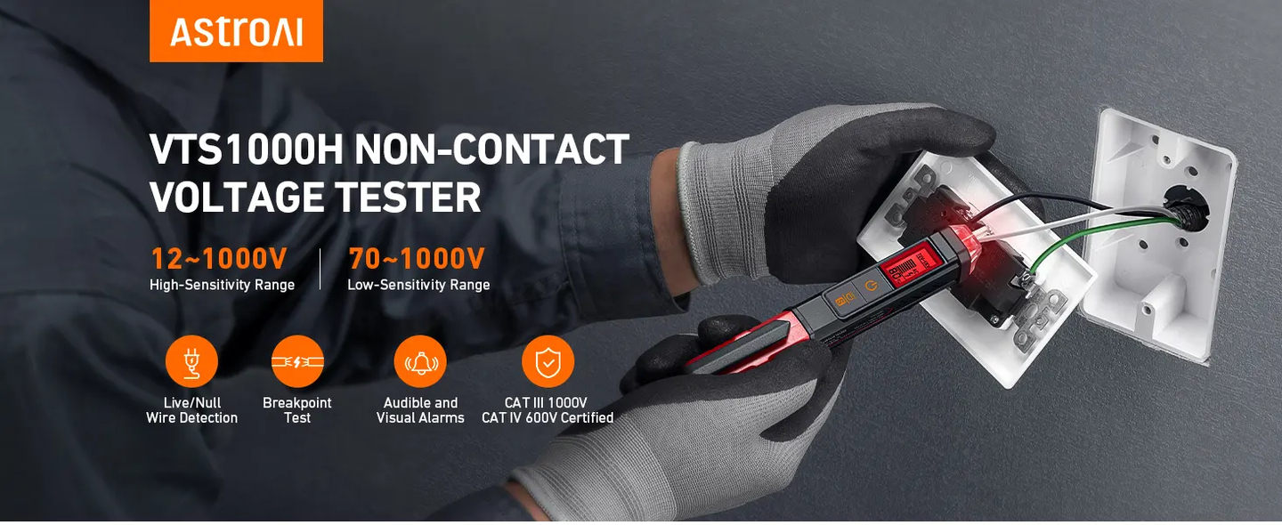 AstroAI Non-Contact Voltage Tester 12V with Torch, Voltage Tester Pen with LCD Percentage Display, Wire Breakpoint Finder, Buzzer Alarm, Live Wire Tester with Screwdriver