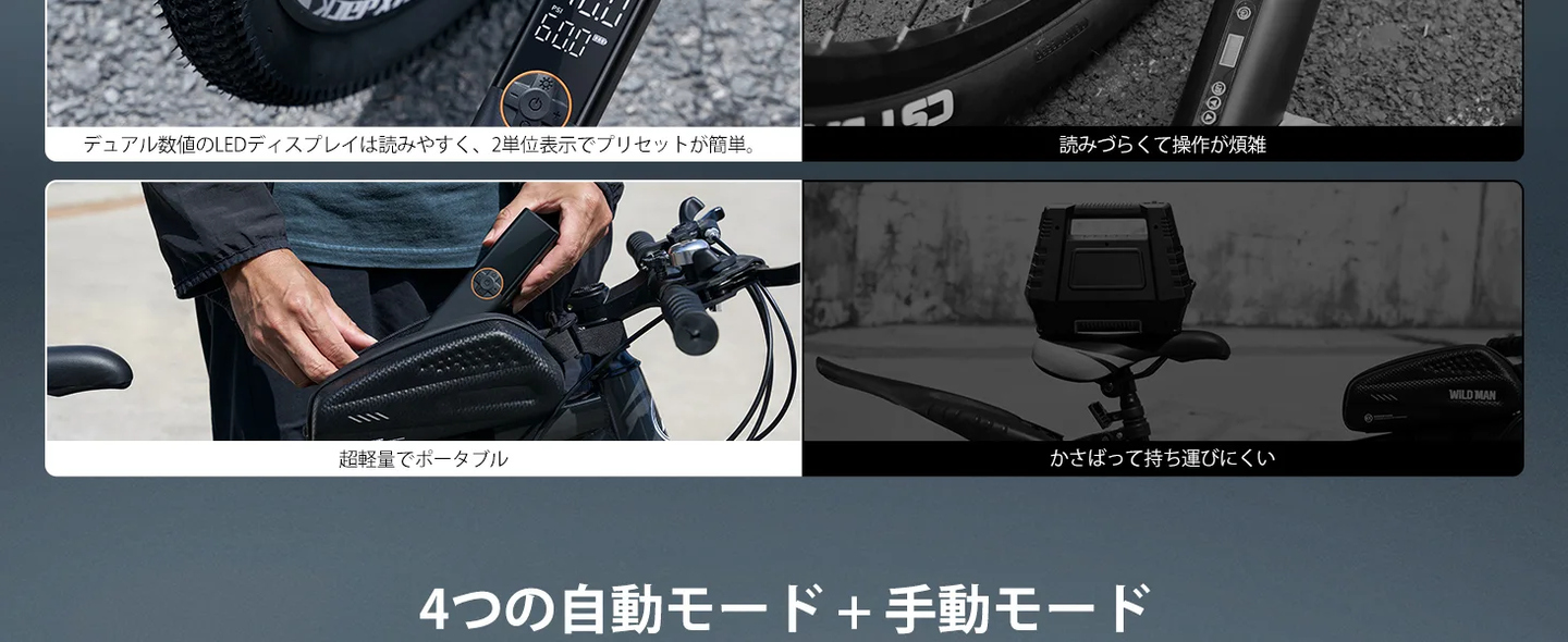 AstroAI L8 自転車 空気入れ 電動 エアーコンプレッサー コードレス 150PSI 充電式 5種類のプリセットモード 高速充填 自動停止 仏/英/米式バルブ対応 バイク/自動車/ボール