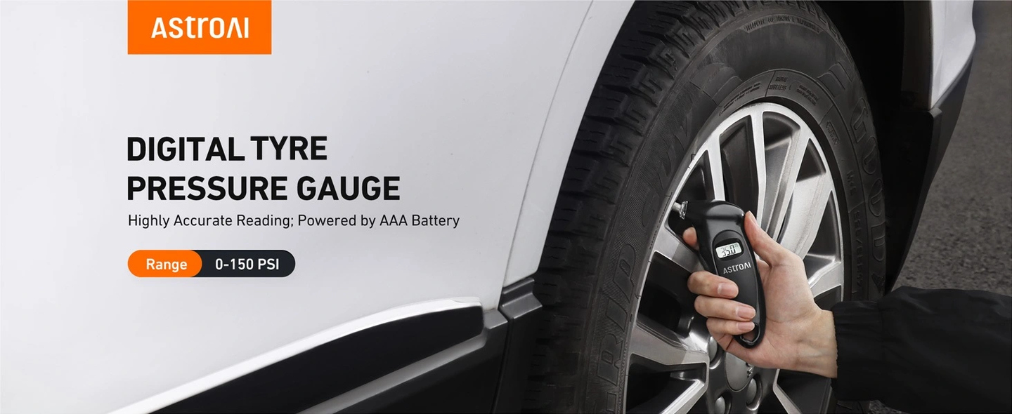 AstroAI 150 PSI Digital Tyre Pressure Gauge With AAA Batteries, Black