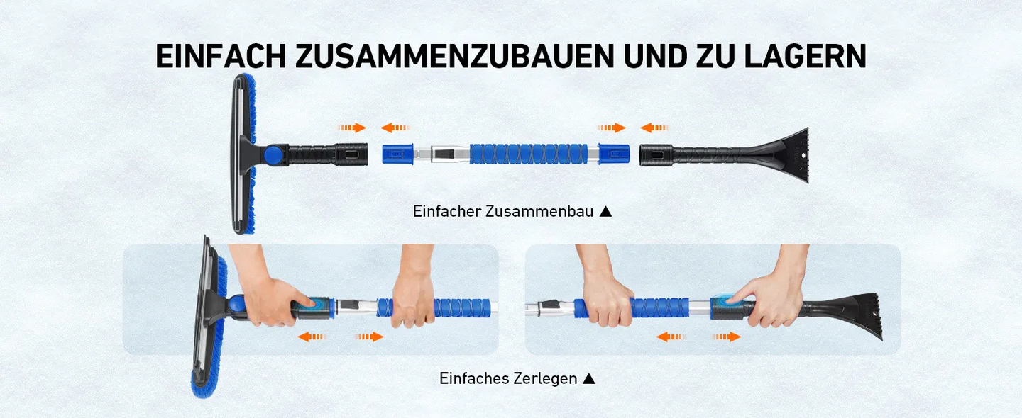 AstroAI Eiskratzer Auto mit Besen 119CM Lang Ausziehbarer Schneebesen Abnehmbarer Eisschaber mit Rakel & Ergonomischem Schaumstoffgriff & 180 ° Blau