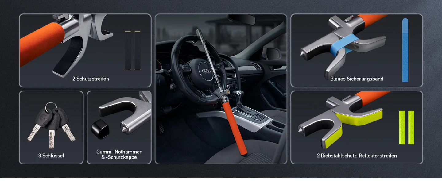 AstroAI Lenkradkralle, Lenkradschloss für Auto, Wegfahrsperre Auto, Einstellbare Diebstahlsicherung mit 3 Schlüsseln für Autos/SUV/LKW Universal