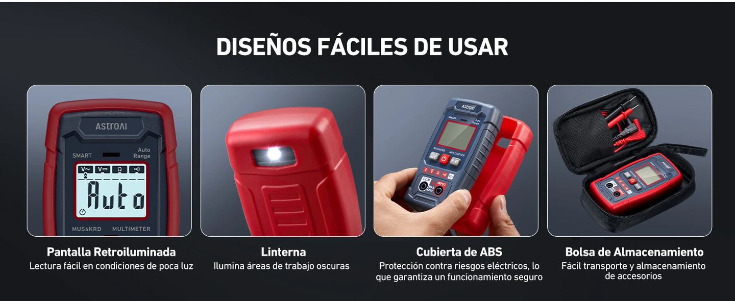 AstroAI Multímetro Digital Profesional Rango Automático NCV, Voltímetro Digital de Rango Automático,Modo de Medición Inteligente, CA/CC Voltaje Sin Contacto.