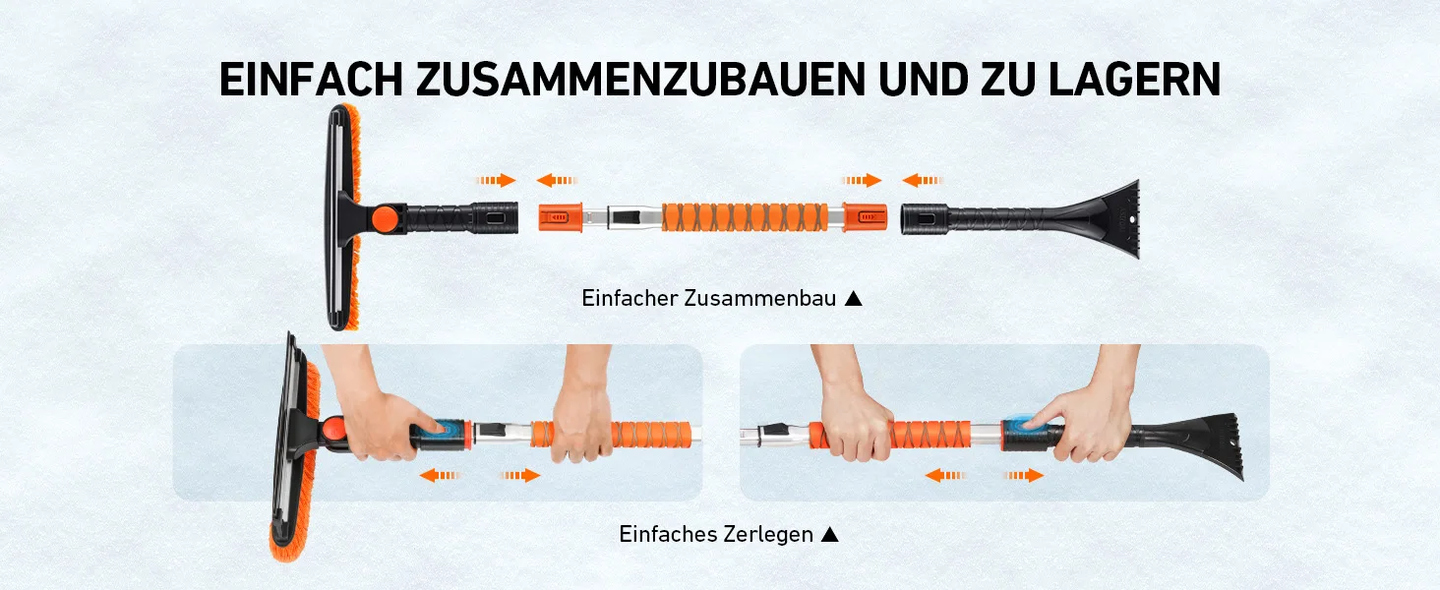 AstroAI Eiskratzer Auto mit Besen 119CM Lang Ausziehbarer Schneebesen Abnehmbarer Eisschaber mit Rakel & Ergonomischem Schaumstoffgriff & 180 °