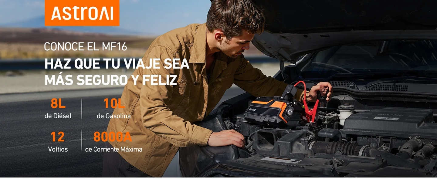 AstroAI MF16 Arrancador de Baterias de Coche de 8000 A con compresor de 150 PSI, Booster Bateria Portatil (para 8L Disésel o 10L Gas)