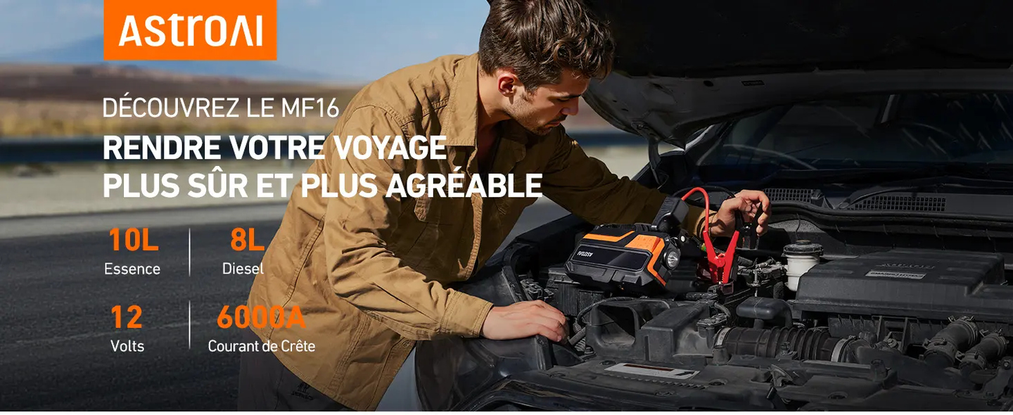 AstroAI 6000A Démarreur Voiture avec compresseur 150PSI, Démarreur de Batterie pour 10 L d'essence/8 L de Diesel, pour Voitures 12 V, Motos, SUV, Orange
