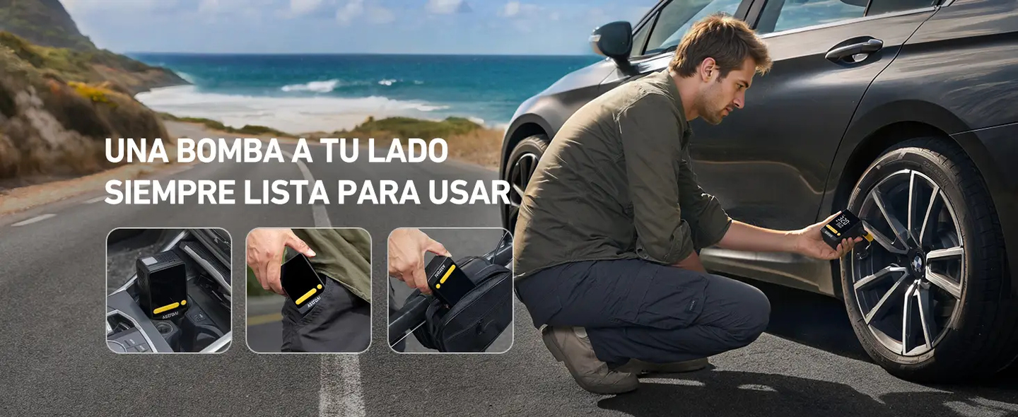 AstroAI L10 Mini Compresor Aire Portátil, Inflador Ruedas Coche Electrico 2 Veces Más Rápido con Gran Pantalla, Compresor Aire Inalámbrico, Moto y Etc.