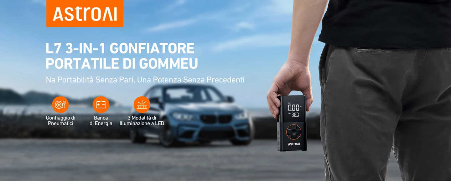 AstroAI Portable Air Compressor, Mini Portable Car Air Compressor, Bicycle Air Pump, Car Wheel Inflator with LED Light and 4000mAh Rechargeable Battery, Motorcycles, Balls