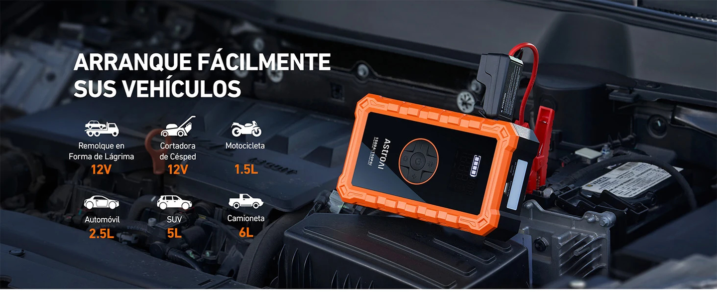 AstroAI Arrancador de Baterias de Coche con Inflador Ruedas Coche, 1500 A Arrancador de Coche Portátil (6,0 L de Gasolina/3,0 L de Diésel), 150 PSI Compresor de Aire Inalámbrico