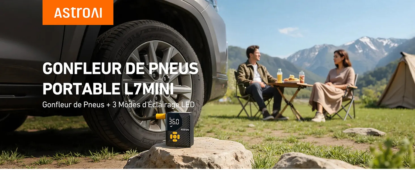 AstroAI Gonfleur Pneus Voiture, Compresseur à Air Portatif, Gonfleur Pneus Voiture sans Fil compacte, avec Batterie Rechargeable pour Vélos, Motos, Boules