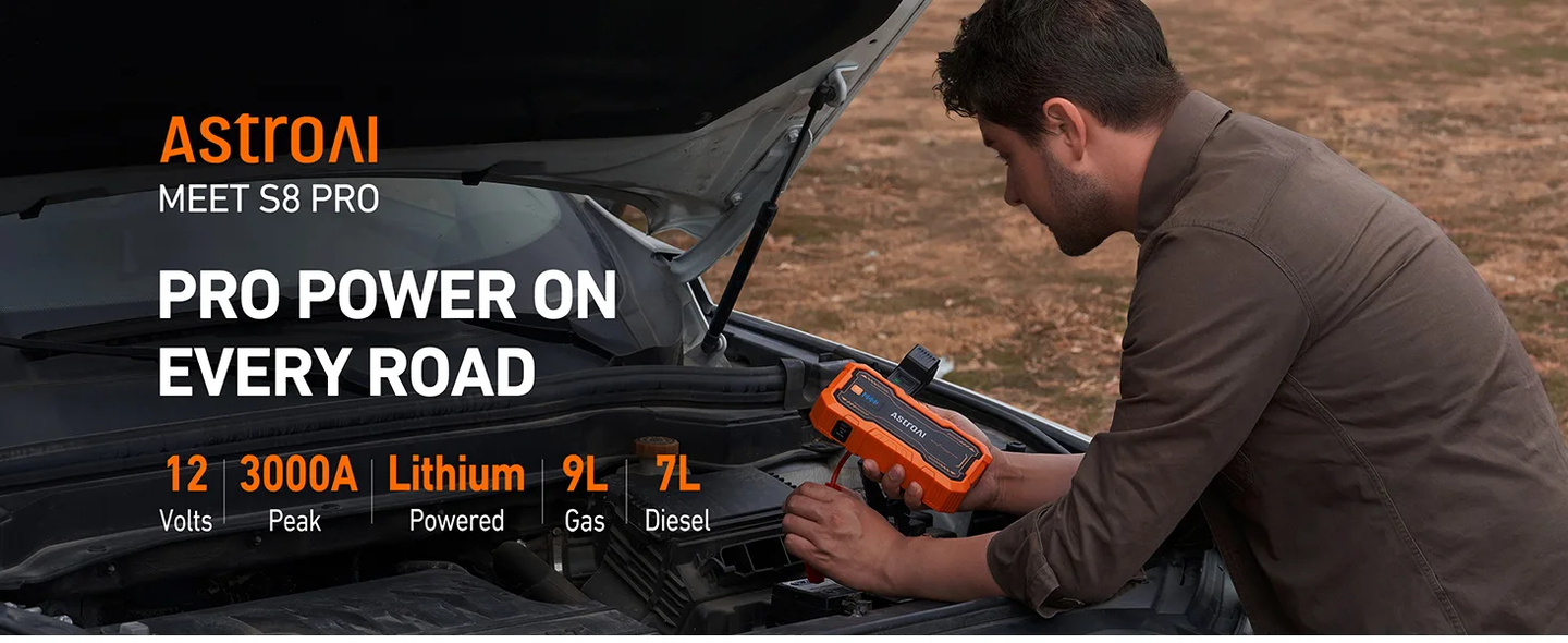 AstroAI S8 Pro Car Jump Starter Power Bank, 3000A Portable Car Battery Jump Starter for 12V Vehicles Up to 9.0L Petrol & 7.0L Diesel Engines (Orange)