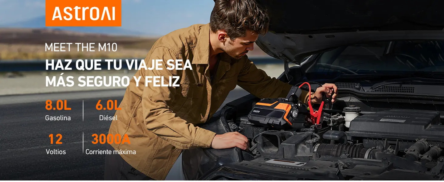 AstroAI MF16 Arrancador de Baterias de Coche de 6000 A con compresor de 150 PSI, Booster Bateria Portatil (para 8L Disésel o 10L Gas)