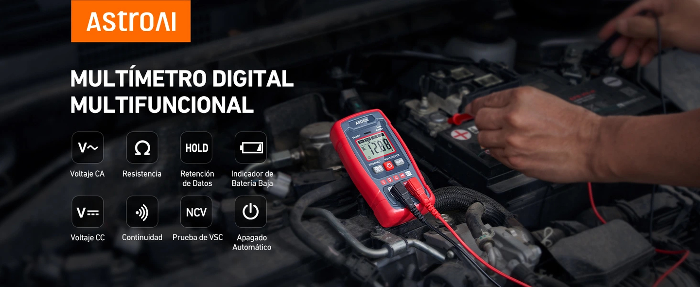 AstroAI Multímetro Digital Profesional Rango Automático NCV, Voltímetro Digital de Rango Automático,Modo de Medición Inteligente, CA/CC Voltaje Sin Contacto.
