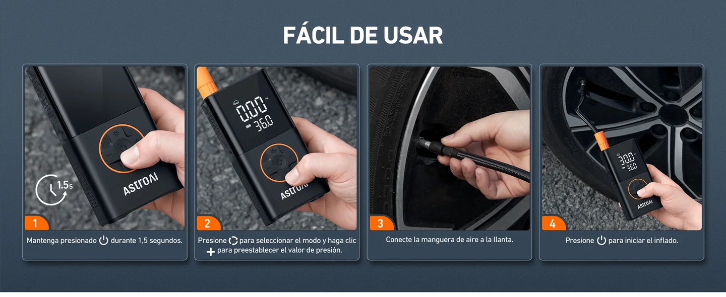 AstroAI L7 Compresor de Aire Portátil para Auto, Inflador de Llantas, Inflador de Neumáticos, 150PSI 12V con Manómetro Digital