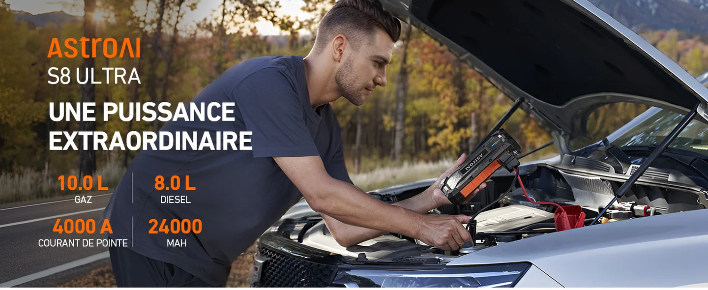 AstroAI S8 Ultra Battery Jumper Starter Portable, 4000A Car Jump Starter for Up to 10.0L Gas & 8.0L Diesel Engines, 88.8Wh Portable 12V Jump Box