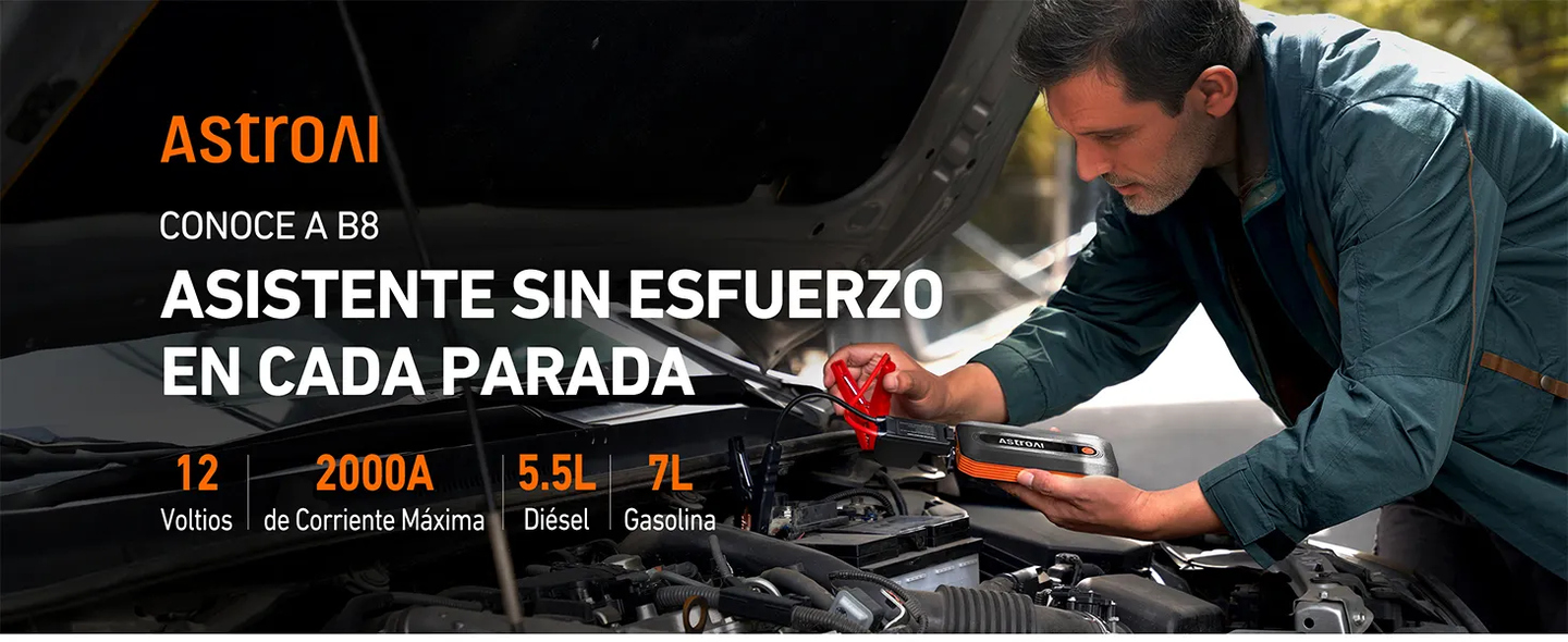 AstroAI B8 Car Battery Jump Starter 2000A, 12V Portable Battery Booster (for 5.5L Diesel or 7.0L Gas), Jump Starter with Intelligent Protection with LED Light for Cohe and Motorcycle, Orange