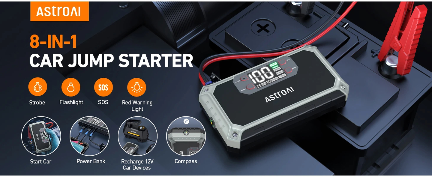 AstroAI Car Jump Starter, 2000A 12V 8-in-1 Battery Jump Starter