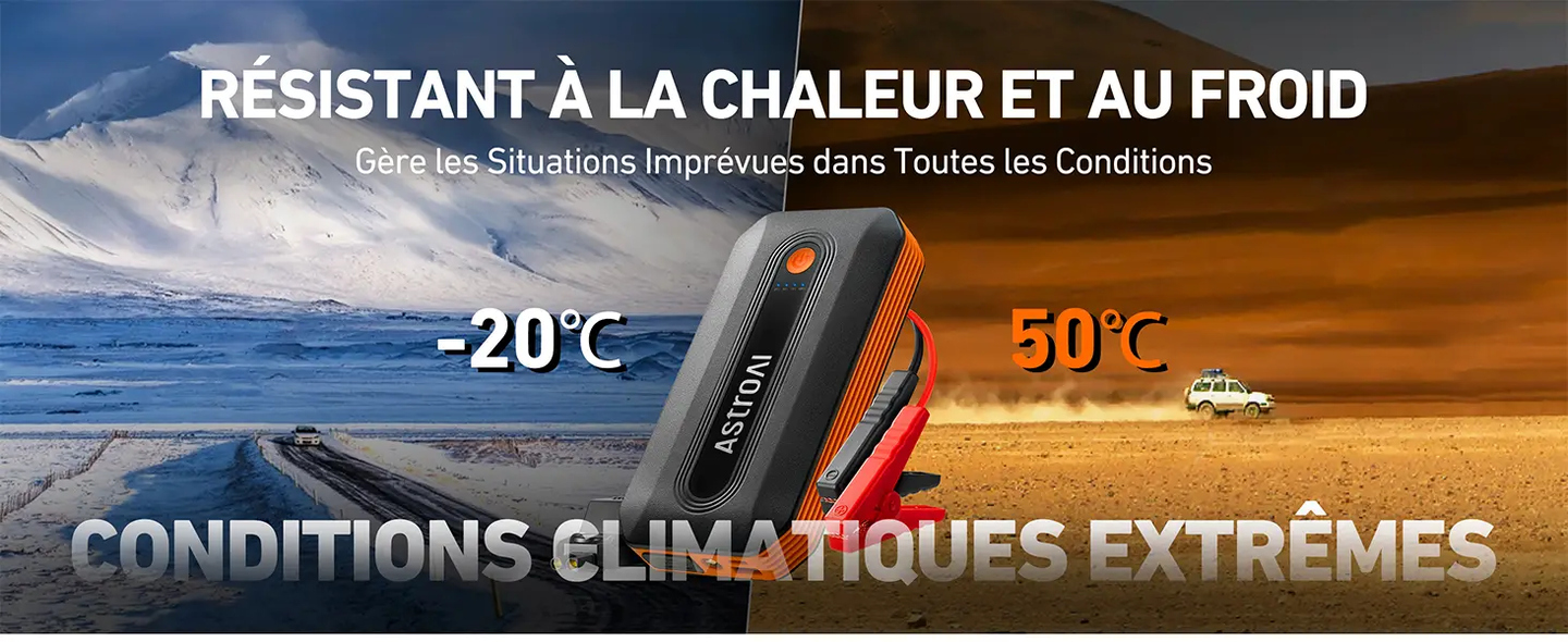 AstroAI B8 Booster Batterie Voiture, Démarreur Batterie Voiture Portable 12 V (pour 5,5 L Diesel ou 7,0 L Essence), avec Protection Intelligente et Lumière LED pour Moto, Orange