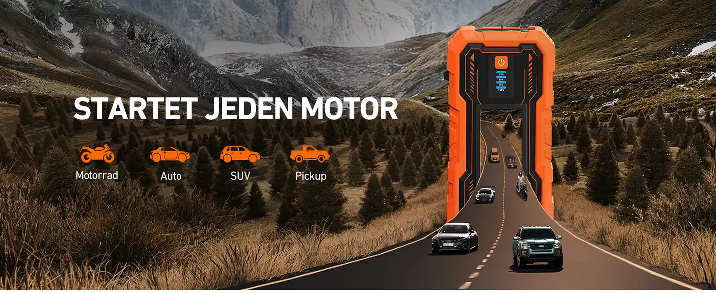 AstroAI S8 Pro Starthilfe Powerbank, 3000A starthilfe für bis zu 9 L Benzin & 7 L Diesel, 12 V Tragbare starthilfe powerbank für pkw mit 3 Modi-Taschenlampe und Starthilfekabeln, Orange