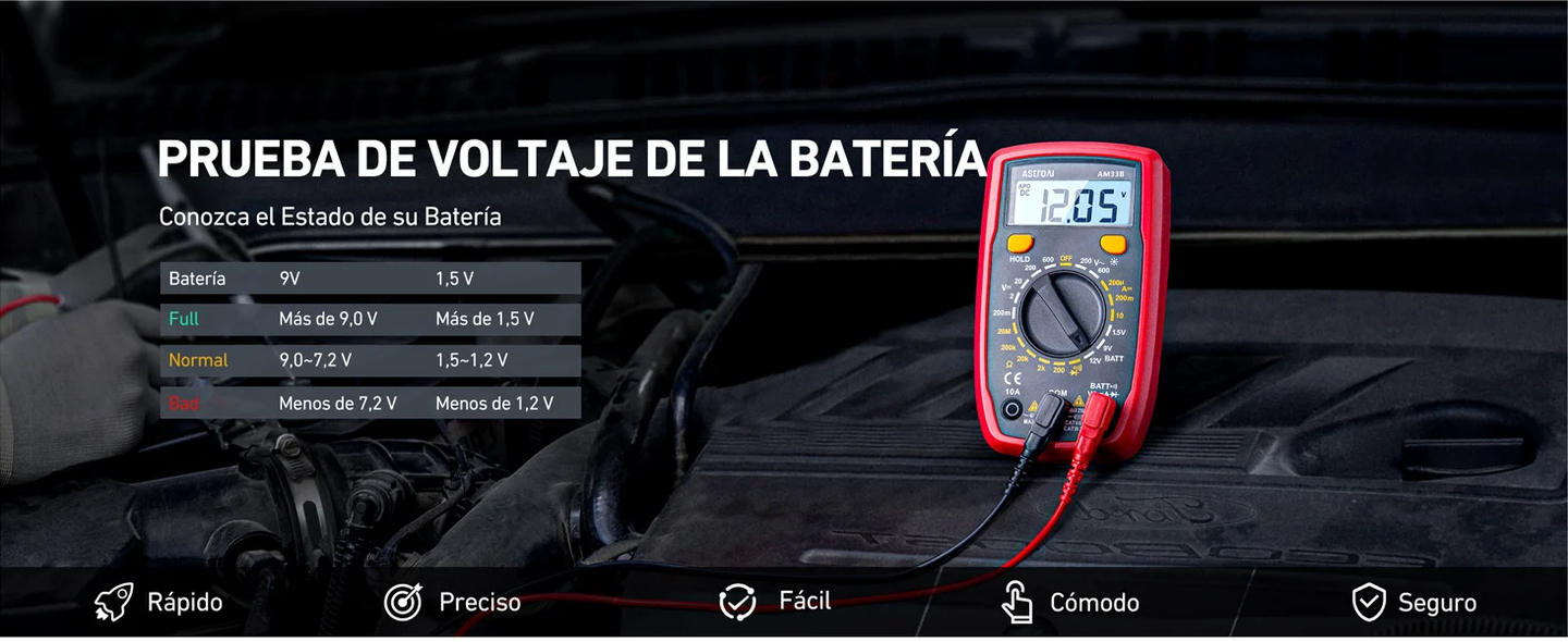 AstroAI Multímetro Digital, Polímetro Profesional, Voltímetro, Tester Electricista, Multimeter para Corriente CC, Voltaje CA/CC, Resistencia, Continuidad y Diodos de Prueba, Negro