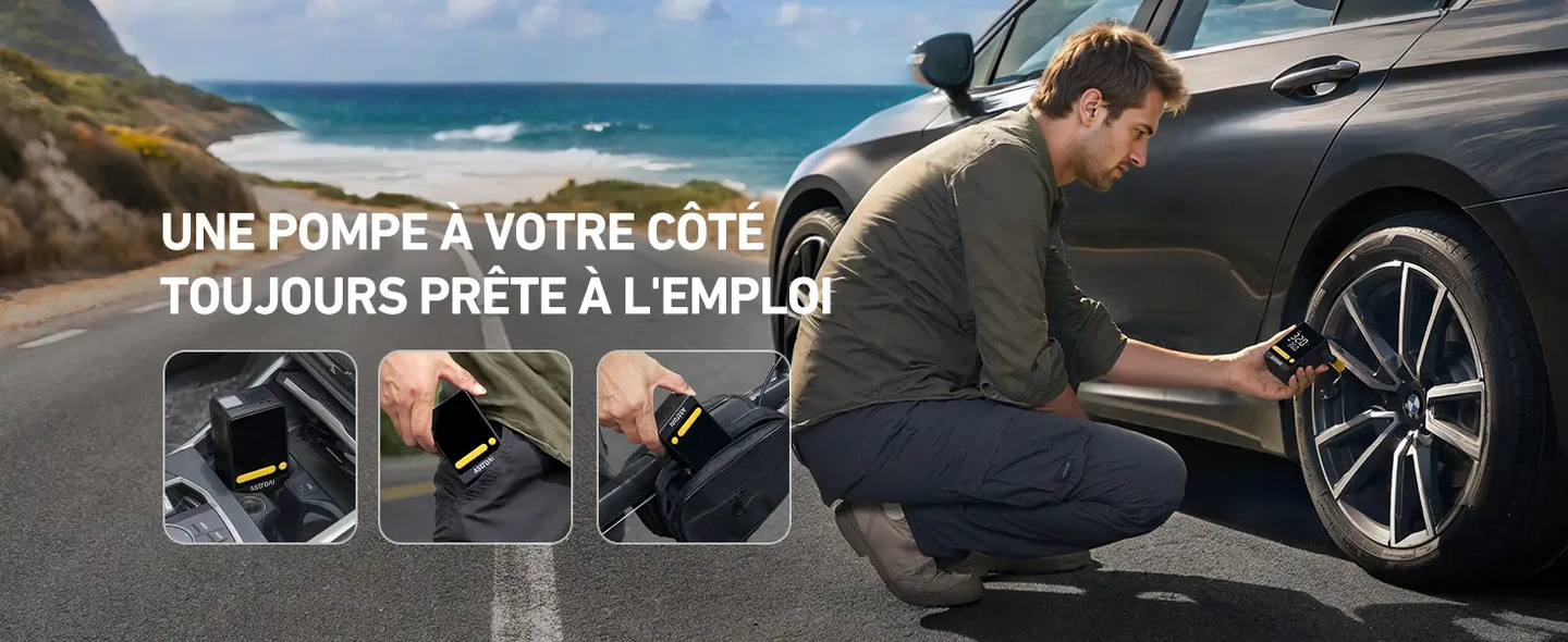 AstroAI Gonfleur Pneus Voiture Sans Fil, Compresseur Air Portatif, Arrêt Auto, Écran LED