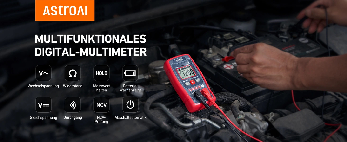AstroAI Multimeter voltmeter 4000 Counts, Smart Messmodus, Digital Voltmeter mit automatischer Bereichswahl, Schnelle präzise Messung von Gleichspannung, Wechselspannung, Widerstand