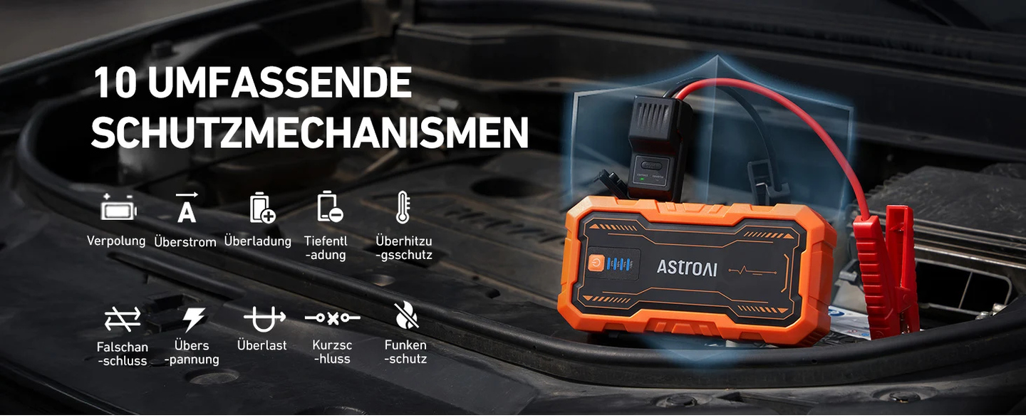 AstroAI S8 Pro Starthilfe Powerbank, 3000A starthilfe für bis zu 9 L Benzin & 7 L Diesel, 12 V Tragbare starthilfe powerbank für pkw mit 3 Modi-Taschenlampe und Starthilfekabeln, Orange