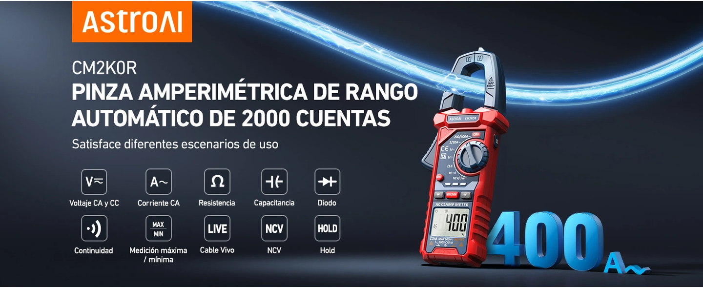 AstroAI Pinza Ampérimetrica CM2K0R de 2000 Cuentas