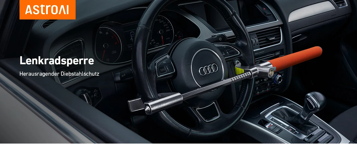 AstroAI Lenkradkralle, Lenkradschloss für Auto, Wegfahrsperre Auto, Einstellbare Diebstahlsicherung mit 3 Schlüsseln für Autos/SUV/LKW Universal